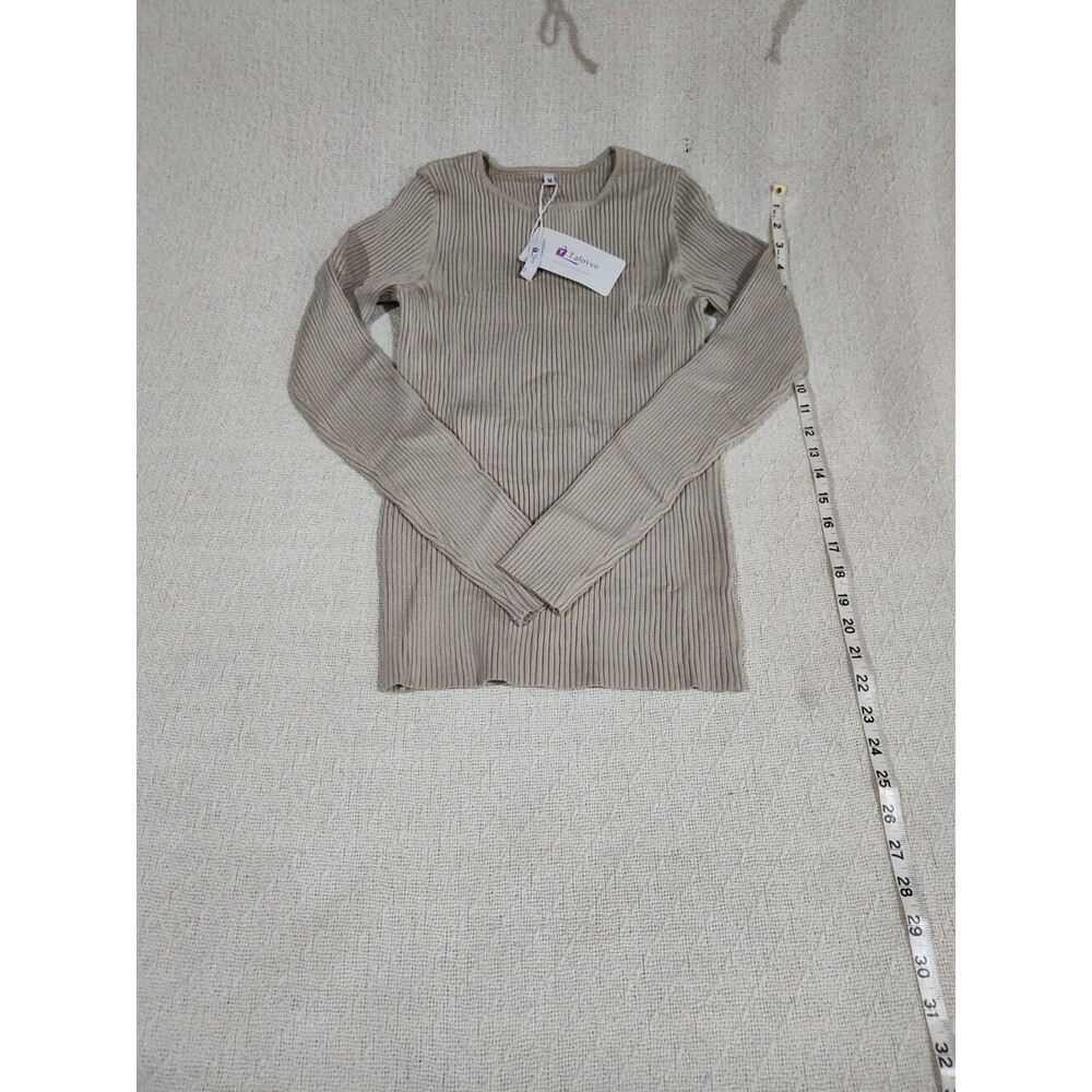 Telavee Women's Dress Shirt Size Medium Tan Ribbed